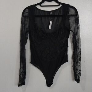 Windsor Black Asymmetrical Fitted Bodysuit